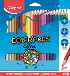 Színes ceruza készlet, háromszögletű, MAPED "Color`Peps Star", 24 különböző szín